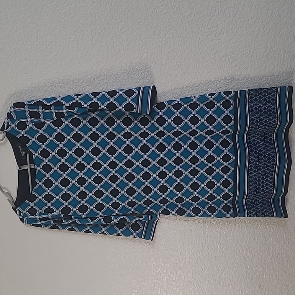 White House Black Market XS Teal Black and White  Geometrical Dress - Picture 6 of 9